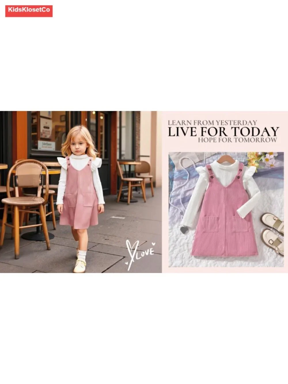 Toddler Girl Corduroy Pinafore Overall Dress Set 2-7 Years